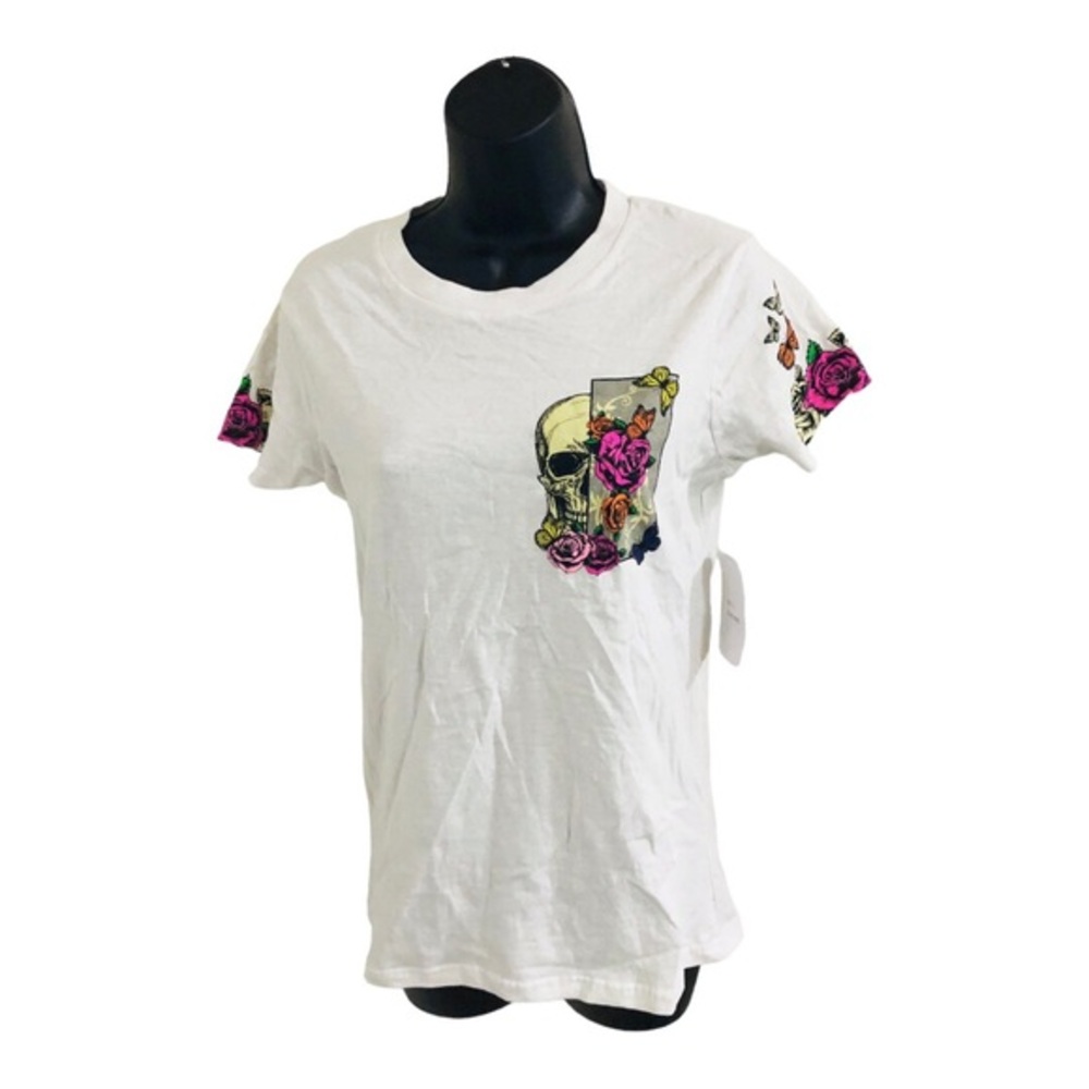 White butterfly floral skull Roses graphic‎ print t-shirt size small brand new - Picture 3 of 15